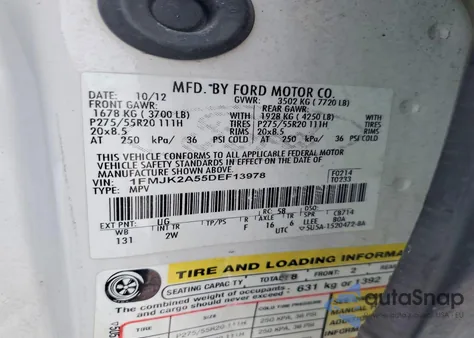 2013 Ford Expedition El Limited from USA, damaged, VIN 1FMJK2A55DEF13978